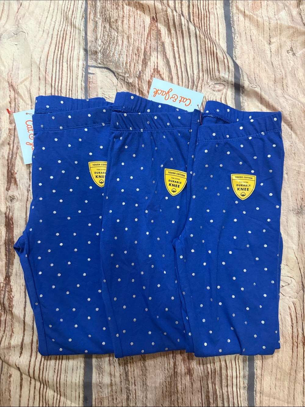 NWT Cat & Jack Girls Leggings Bundle 3 Pair Size 6/7 Blue Polka Dot